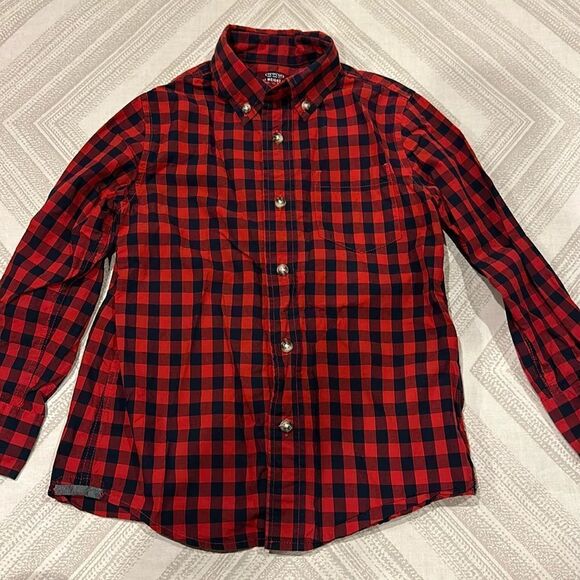 Crewcuts Boys Red & Navy Checkered Button Down Shirt - Picture 1 of 7